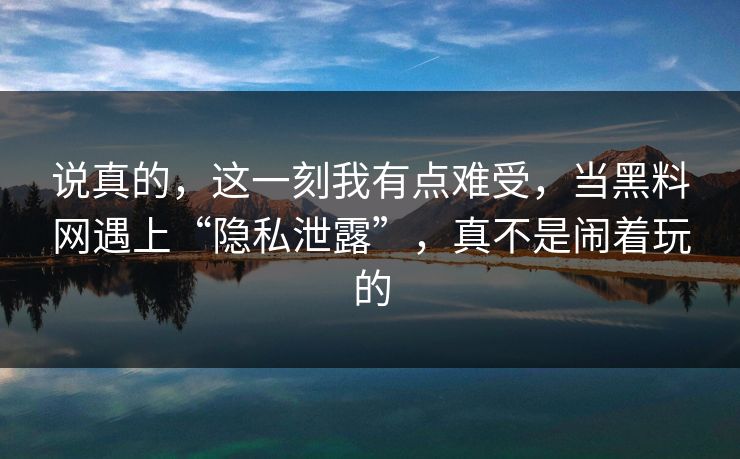 说真的,这一刻我有点难受,当黑料网遇上“隐私泄露”,真不是闹着玩的