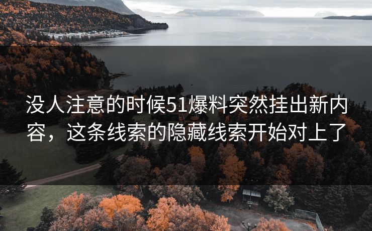 没人注意的时候51爆料突然挂出新内容，这条线索的隐藏线索开始对上了